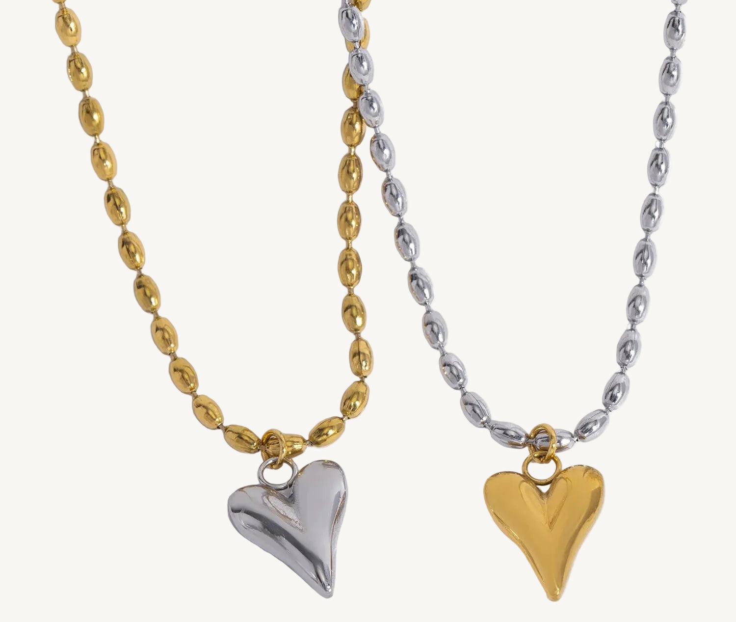 18K Gold Plated Stainless Steel Heart Bead Chain Necklace