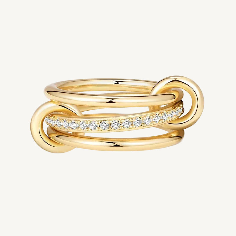 Three-Layer Interlocked Gold Zircon Stainless Steel Ring
