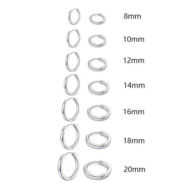 7-Pair Multi-Size Stainless Steel Huggie Hoop Earring Set