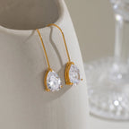 18K Gold PVD Stainless Steel Water Drop Zircon Wire Earrings