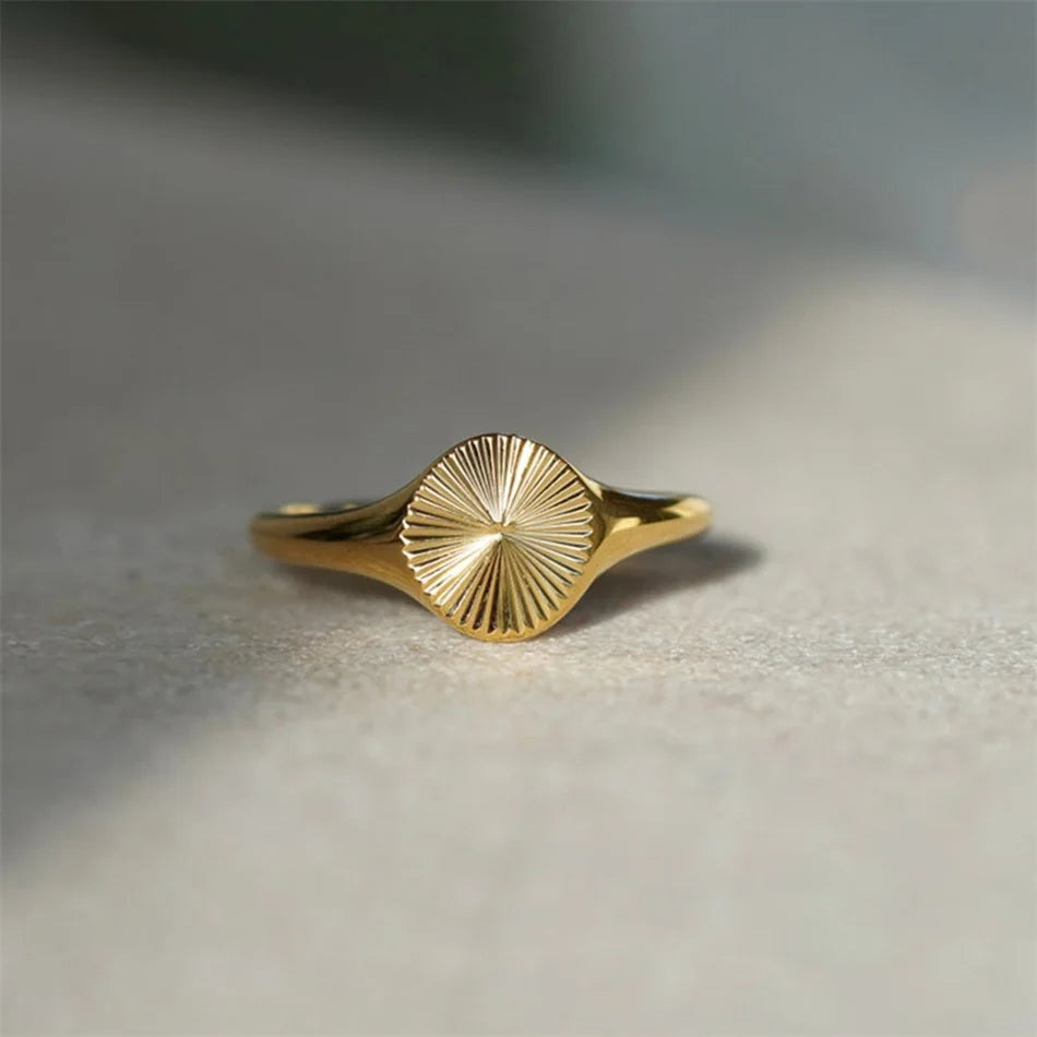 Chunky Dome Rays Texture Stainless Steel Signet Ring