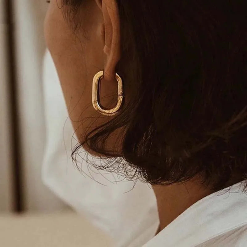Geometric Gold-Tone U-Shape Hoop Earrings