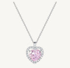 925 Sterling Silver Pink Zircon Heart Pendant Necklace