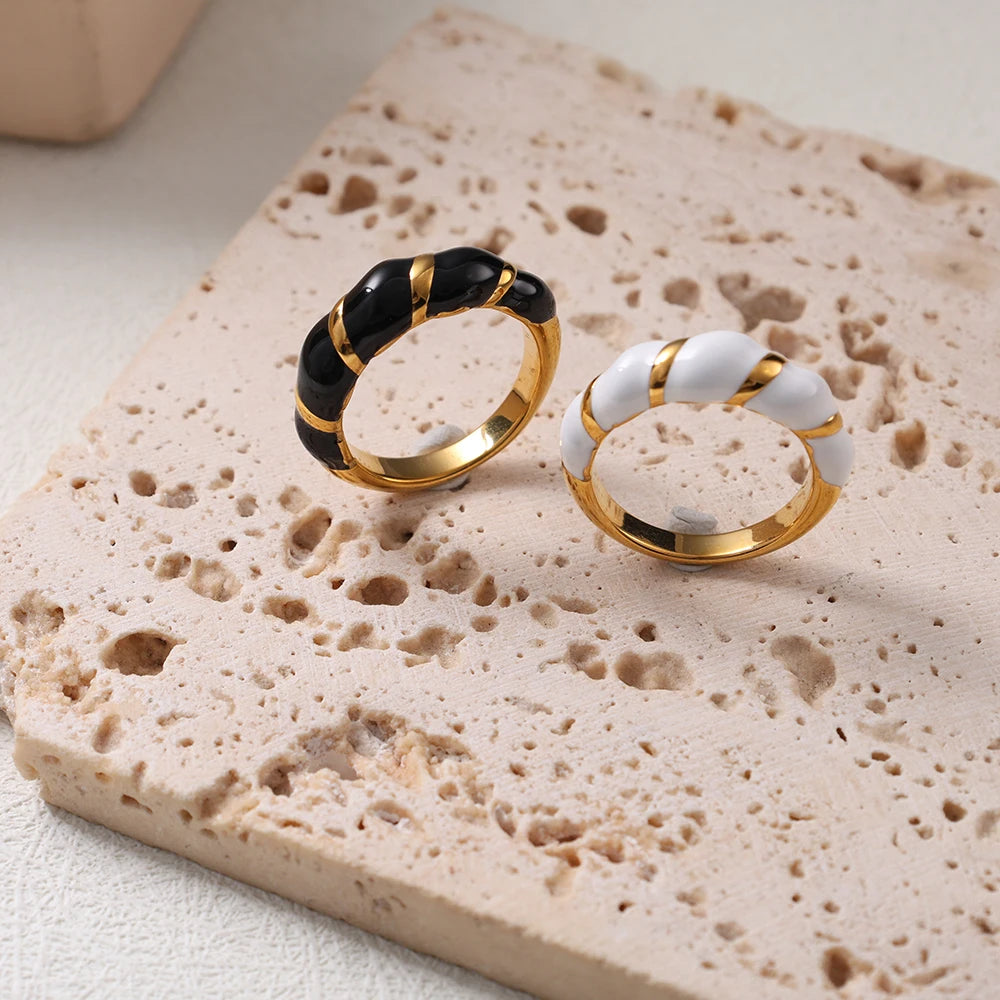 Twisted Wire Drip Enamel Gold Stainless Steel Ring