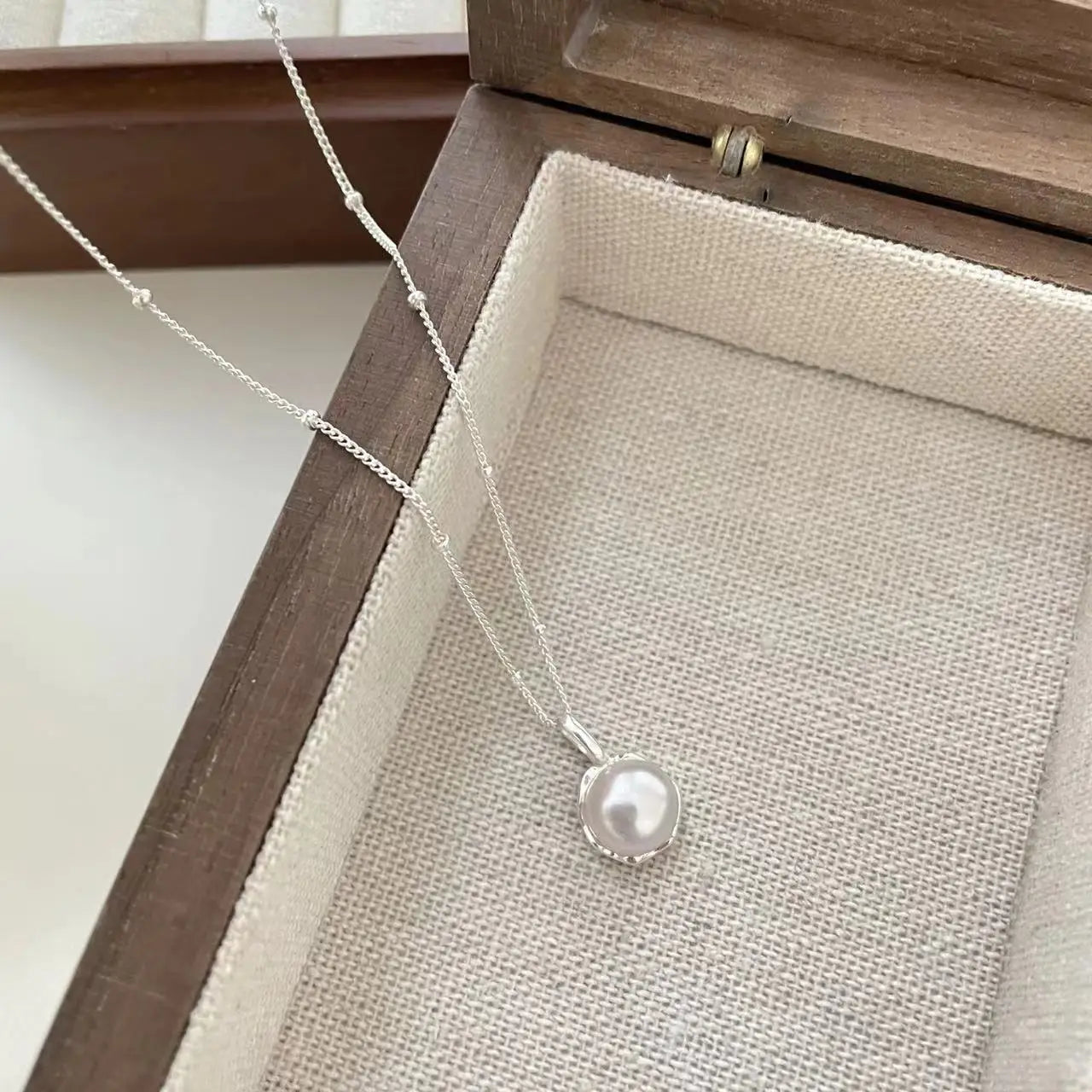 925 Sterling Silver Simple Pearl Pendant Necklace