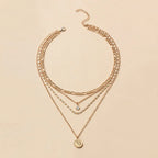Three-Layer Coin Disc Bead Chain Necklace