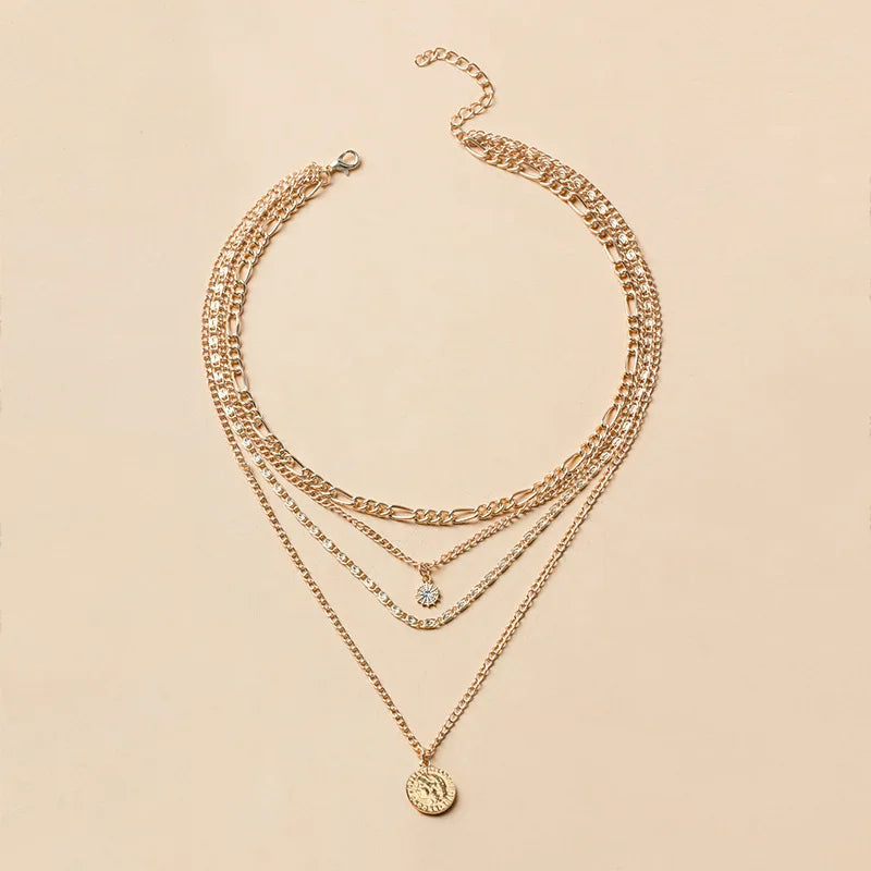 Three-Layer Coin Disc Bead Chain Necklace