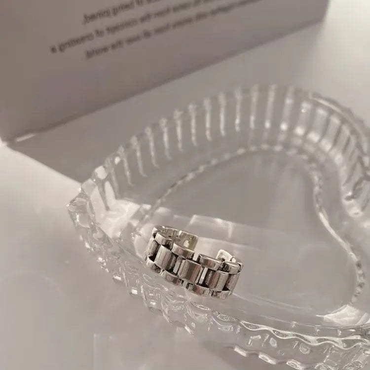 Geometric Cross Hollow Chain 925 Sterling Silver Ring