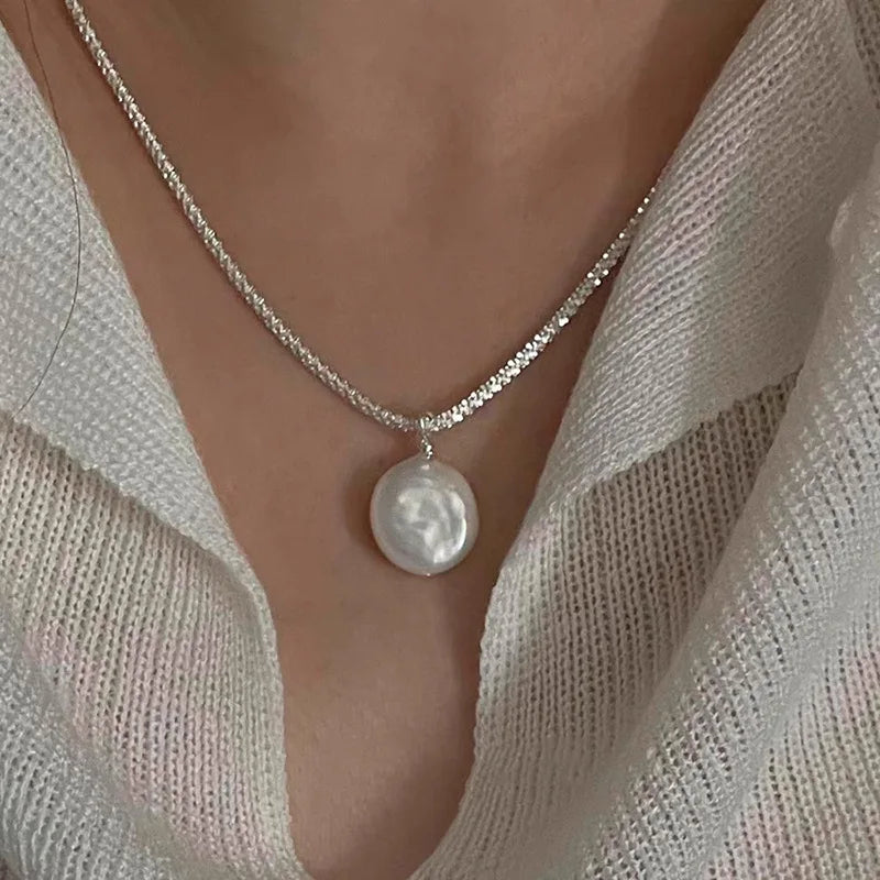 925 Sterling Silver Simple Pearl Pendant Necklace