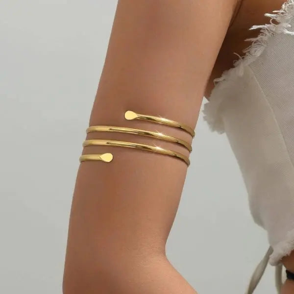 Minimalist Gold Spiral Geometric Upper Arm Cuff