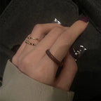 4-Piece Colorful Bead & Irregular Line Ring Set