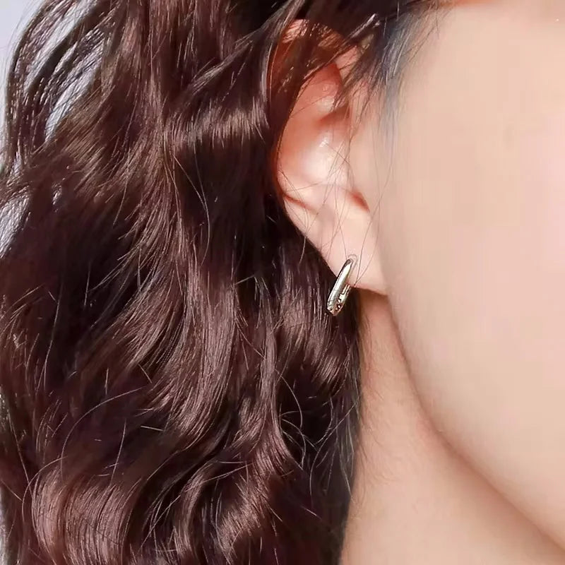 Vintage French U-Shape Circle Silver-Tone Stud Earrings