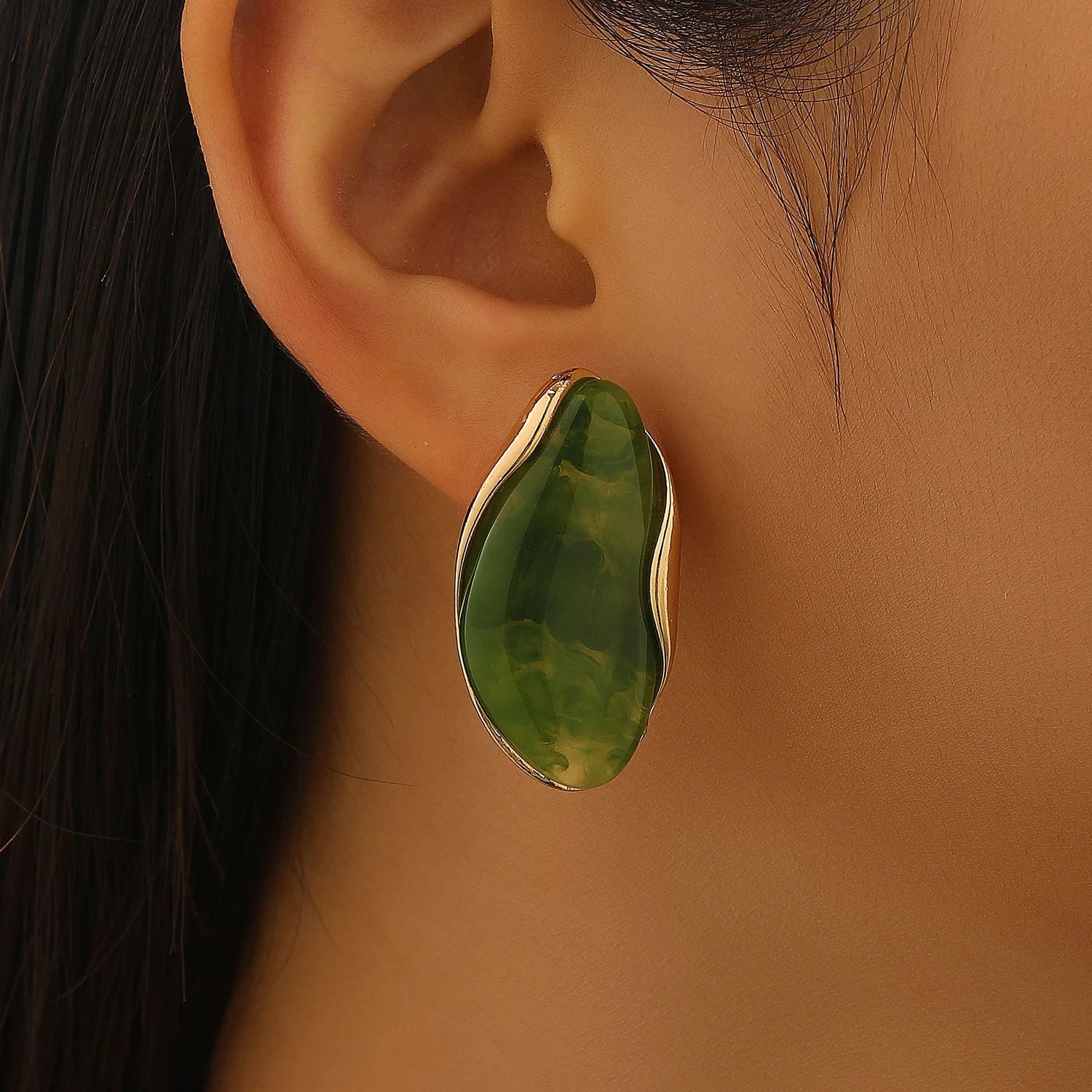 Translucent Amber Resin Chunky Teardrop Hoop Earrings
