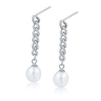 925 Silver Needle Pearl Huggie Hoop Earrings