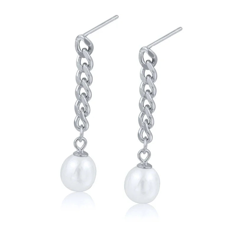 925 Silver Needle Pearl Huggie Hoop Earrings