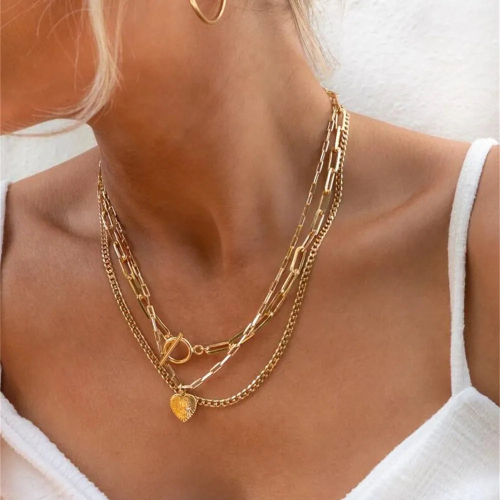 Vintage Geometric Crystal Multi-Tier Snake Chain Necklace