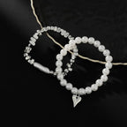 Isla Two-Piece Pearl and Heart Charm Bracelet Set