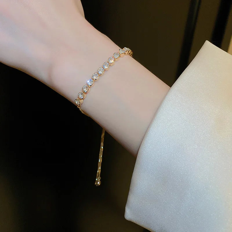 Soren Curved Wave Rhinestone Adjustable Bangle