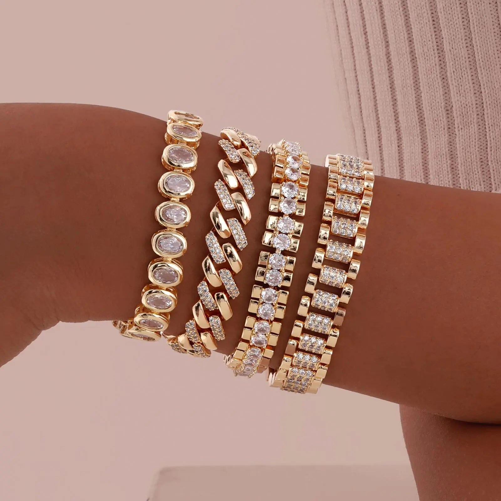 Dahlia 14K Gold Plated Paperclip & Watch Strap Bracelet