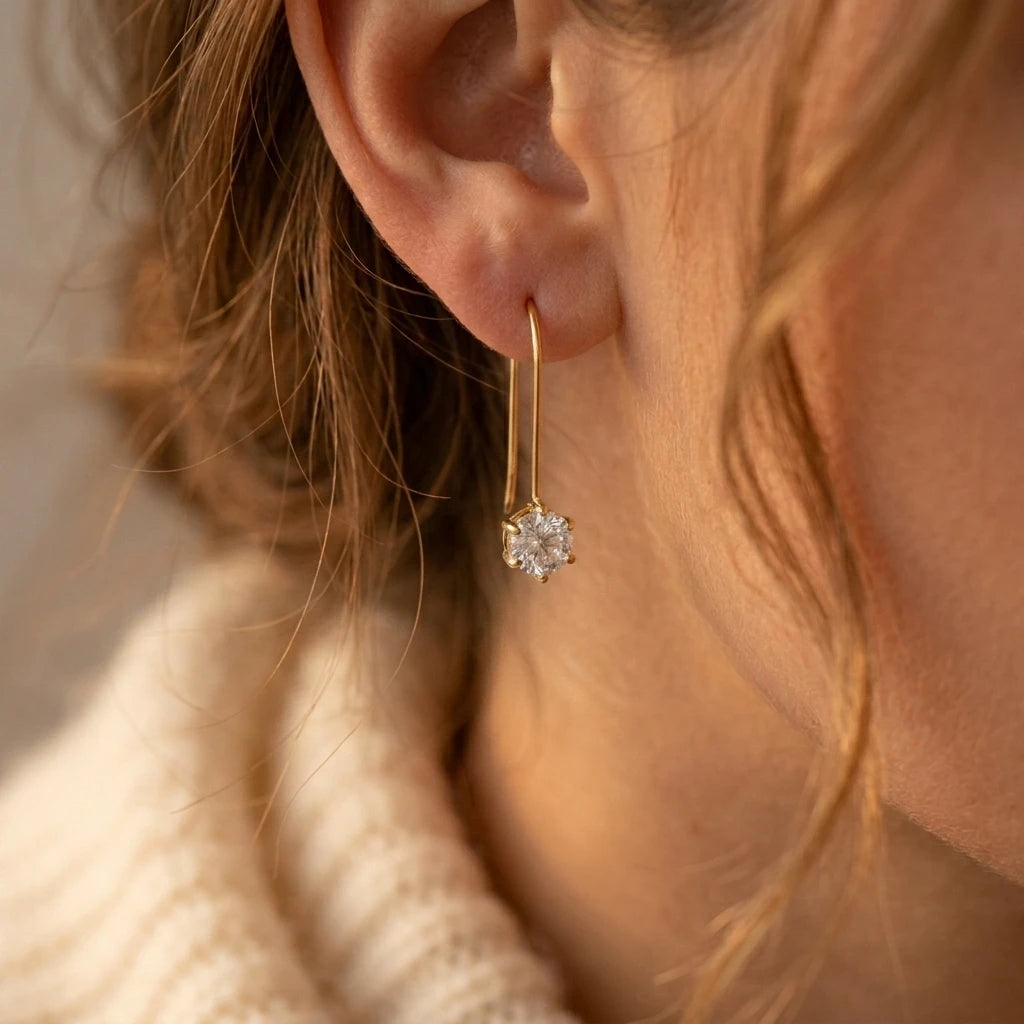 18K Gold PVD Stainless Steel Water Drop Zircon Wire Earrings