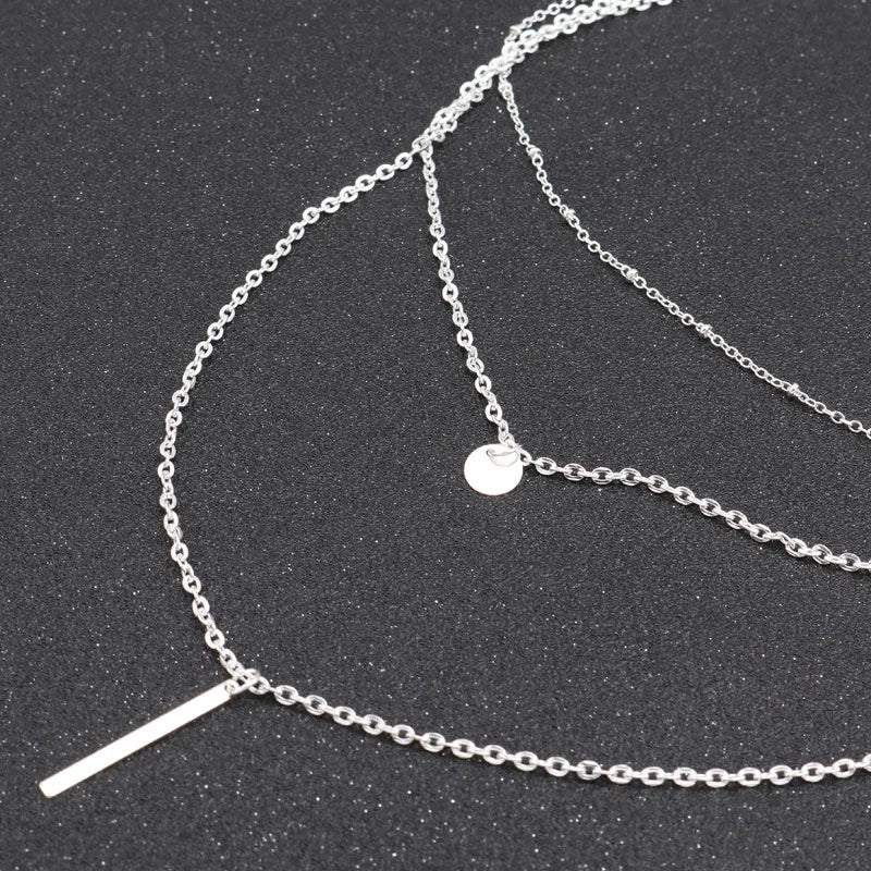 Triple Tier Gold Hollow Triangle Drop Necklace