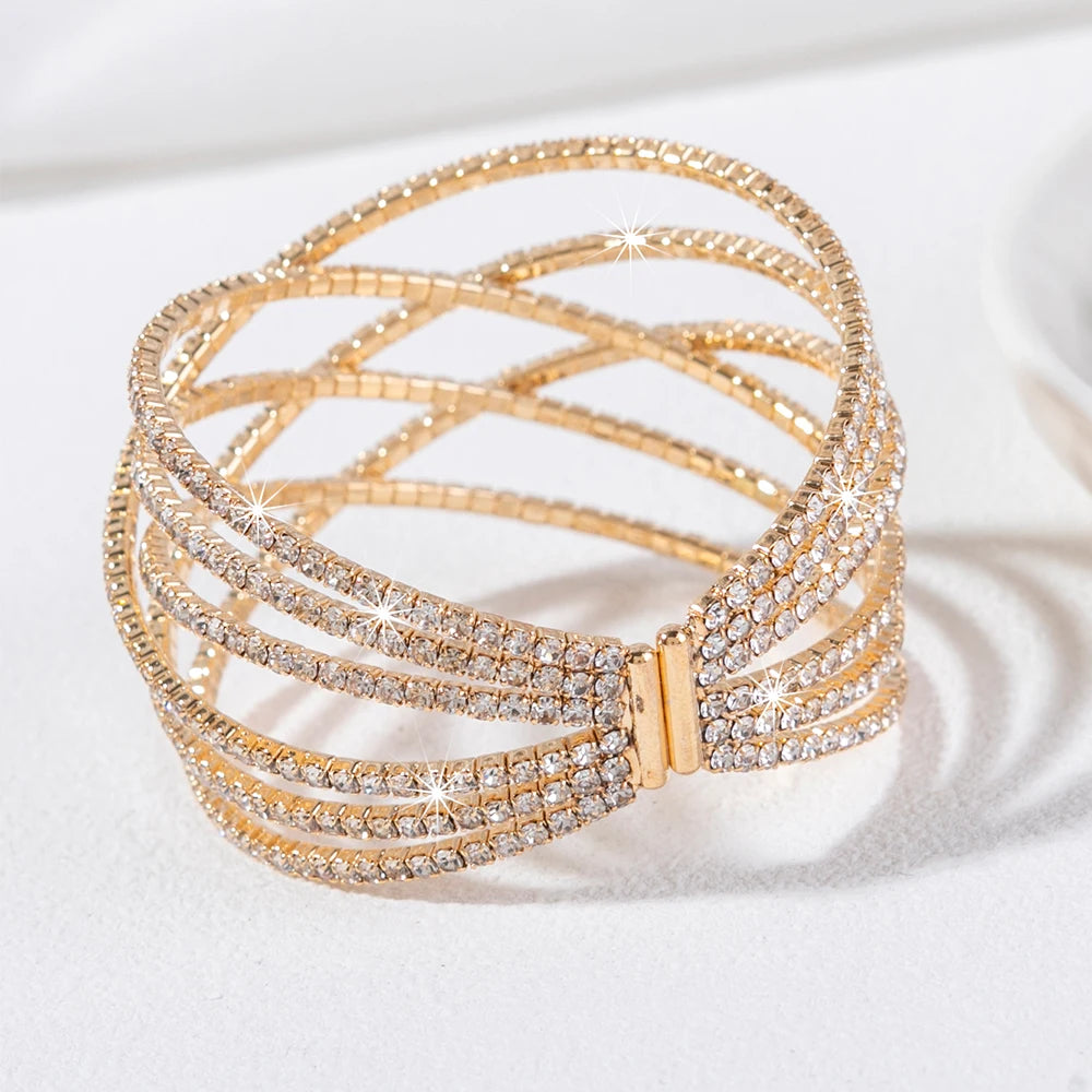 Vespera Six-Row Rhinestone Stretch Cuff Bangle