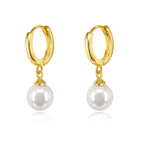 925 Silver Needle Pearl Huggie Hoop Earrings