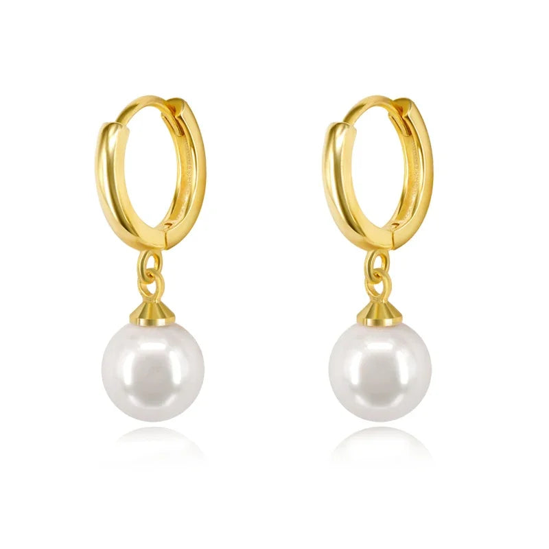 925 Silver Needle Pearl Huggie Hoop Earrings