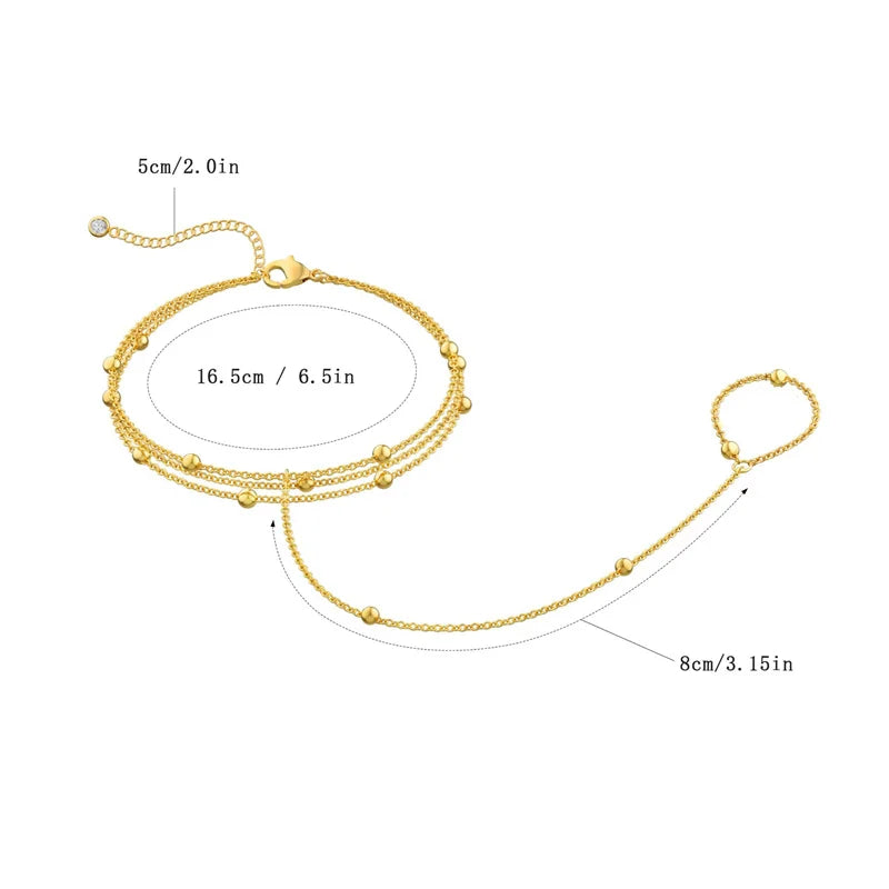 Celine Minimalist Thin Chain Connected Finger Ring Bracelet