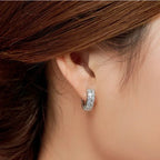 Crystal Charm Silver-Tone Stainless Steel Hoop Earrings