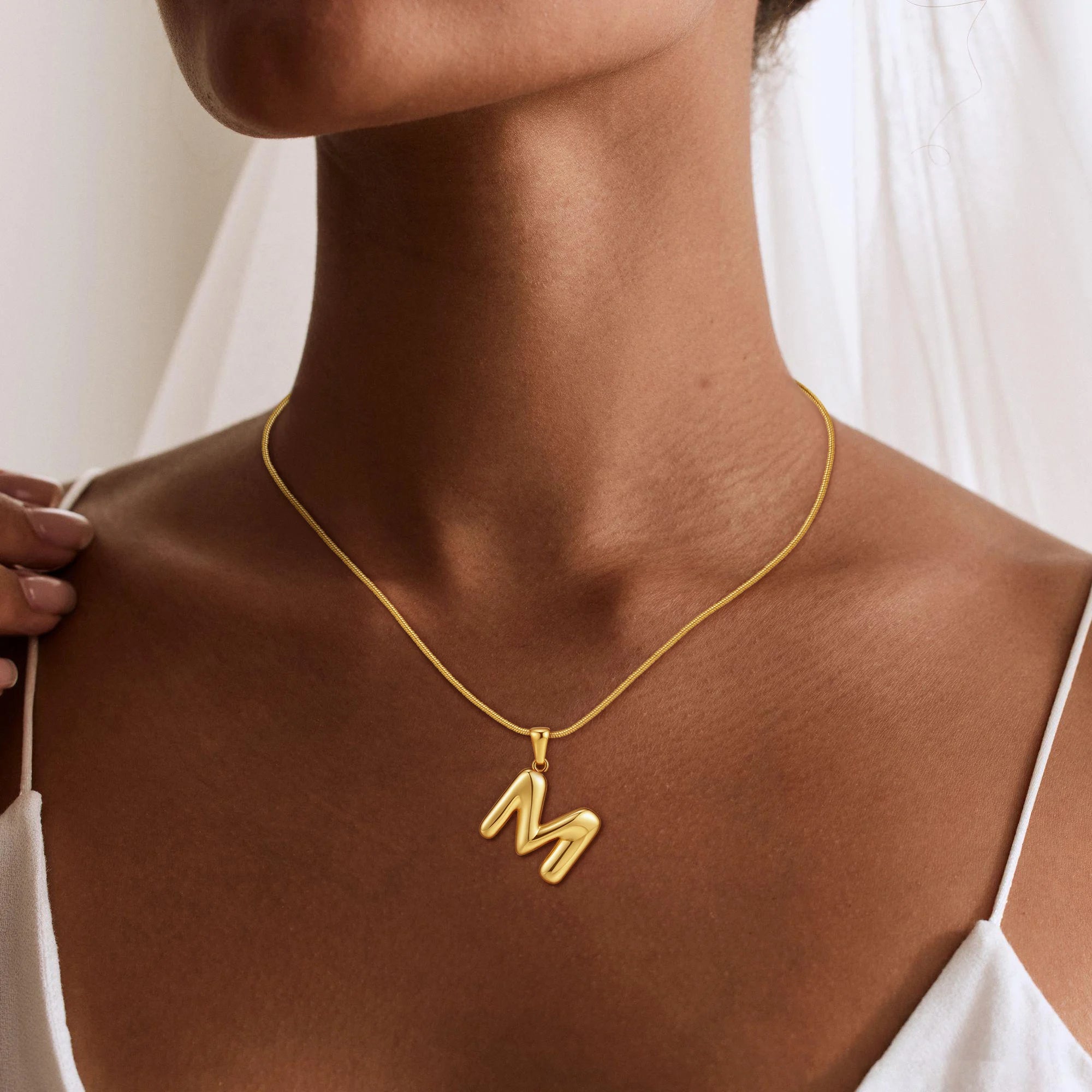 Personalized Gold Stainless Steel Initial Snake Chain Necklace