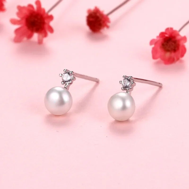 925 Silver Needle Pearl Huggie Hoop Earrings