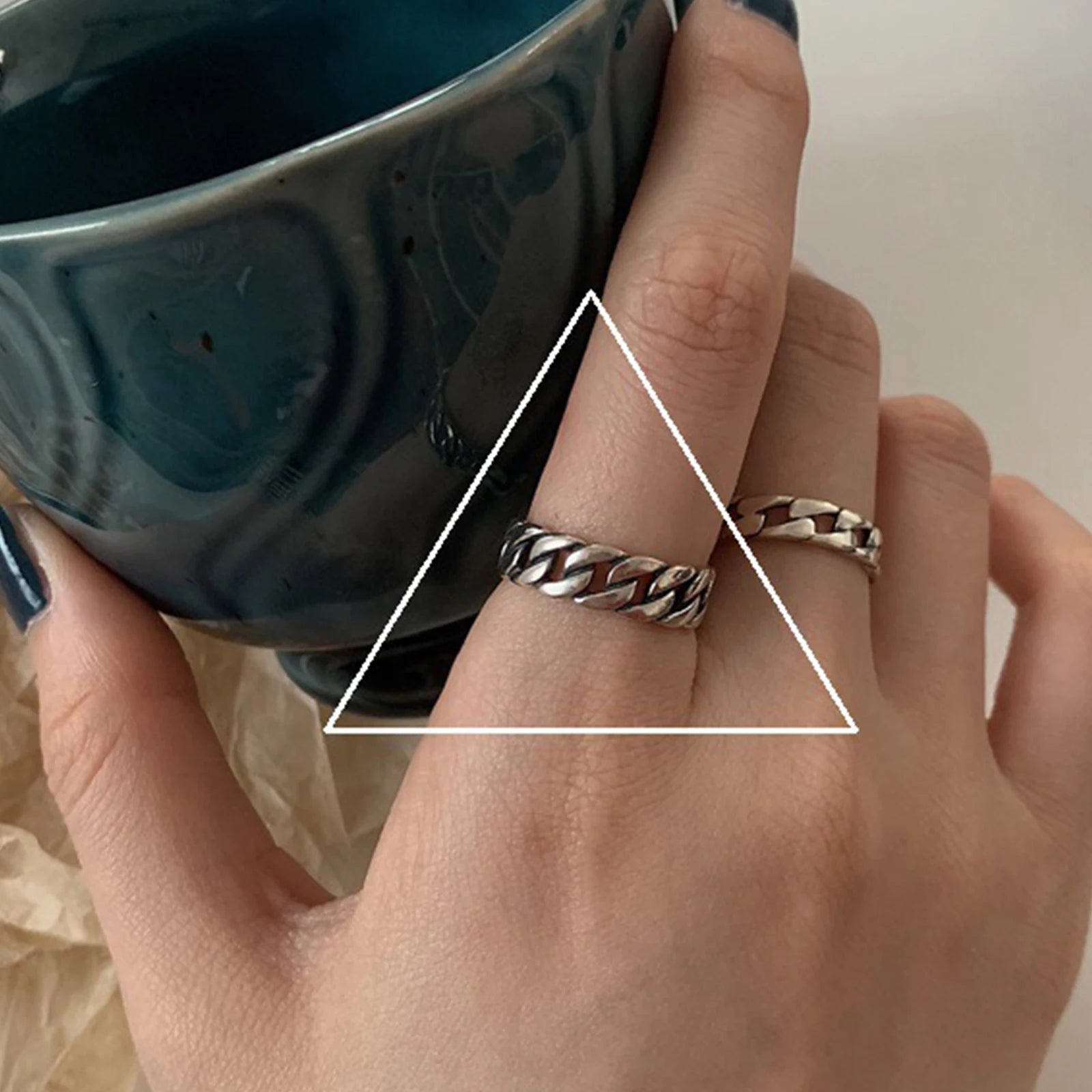 Geometric Cross Hollow Chain 925 Sterling Silver Ring