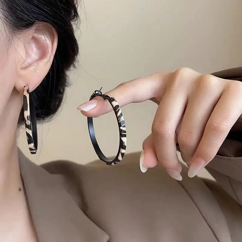 Leopard Print Large Round Hoop Earrings