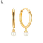 925 Silver Needle Pearl Huggie Hoop Earrings