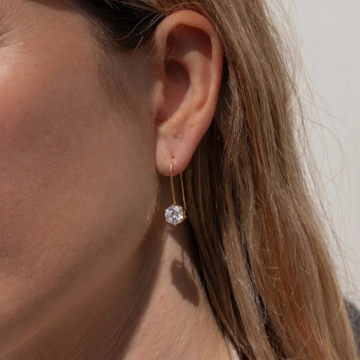 18K Gold PVD Stainless Steel Water Drop Zircon Wire Earrings