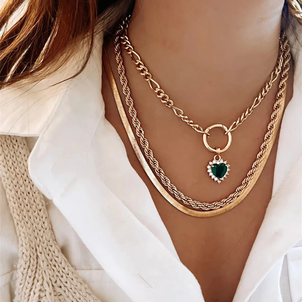 Vintage Geometric Crystal Multi-Tier Snake Chain Necklace