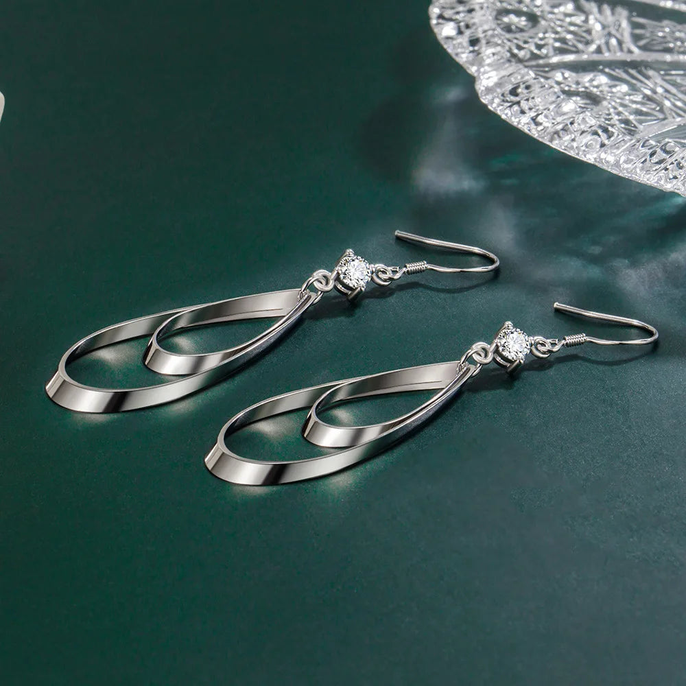 Exquisite 925 Sterling Silver Double Teardrop Earrings