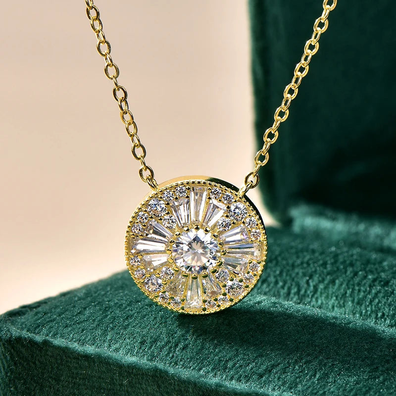 Moissanite Trapezoids Lucky Disc Medallion Necklace