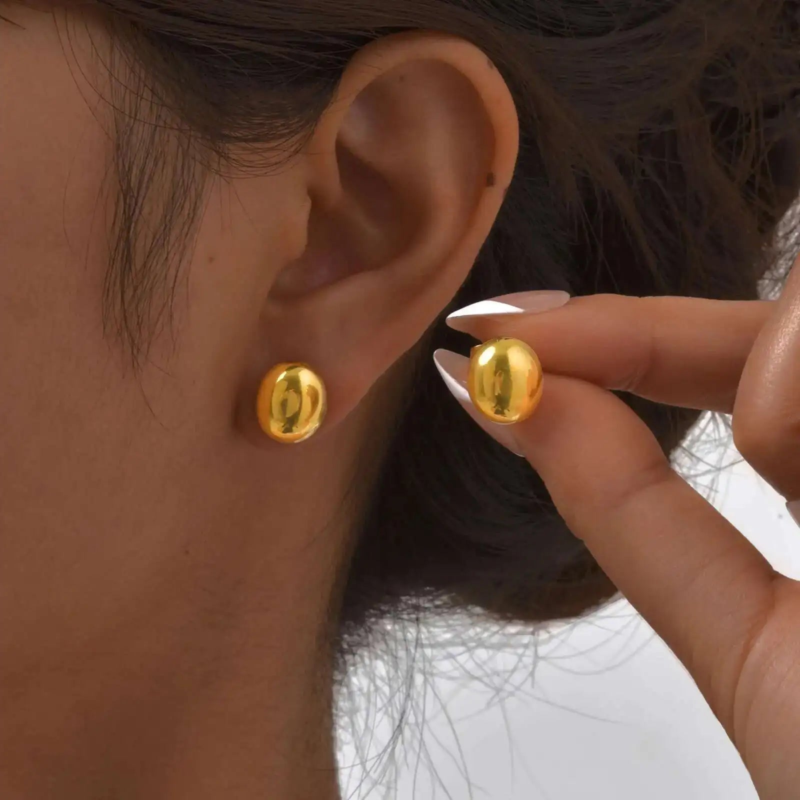 Oval Half-Ball Brushed Gold-Tone Button Earrings