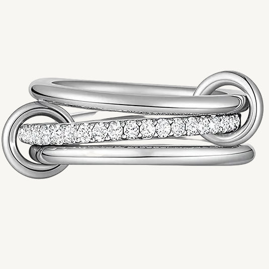 Three-Layer Interlocked Gold Zircon Stainless Steel Ring
