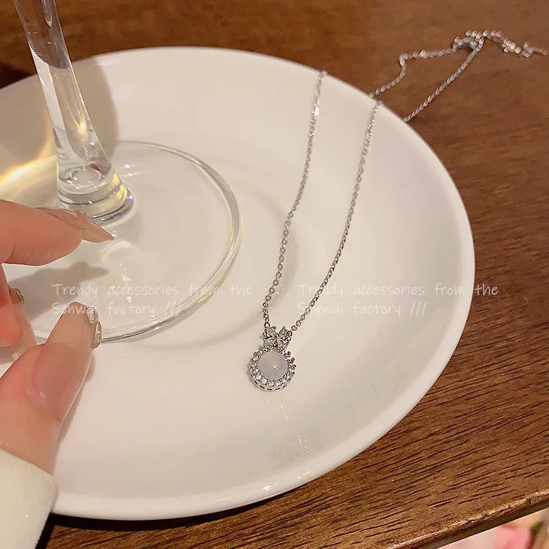 Cat's Eye Zircon Titanium Steel Clavicle Necklace