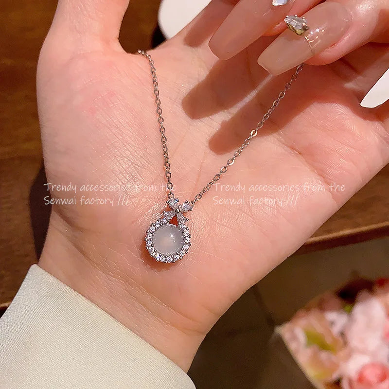 Cat's Eye Zircon Titanium Steel Clavicle Necklace