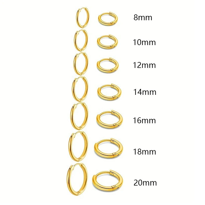 7-Pair Multi-Size Stainless Steel Huggie Hoop Earring Set
