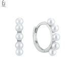 925 Silver Needle Pearl Huggie Hoop Earrings