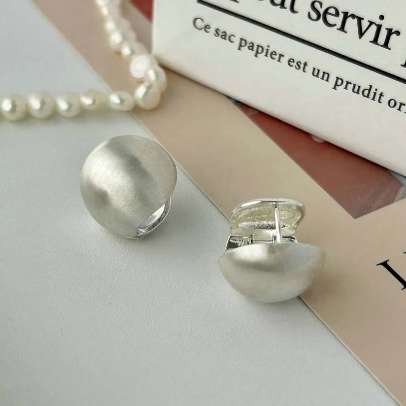 Brushed Frosted Golden Ball Hoop Earrings