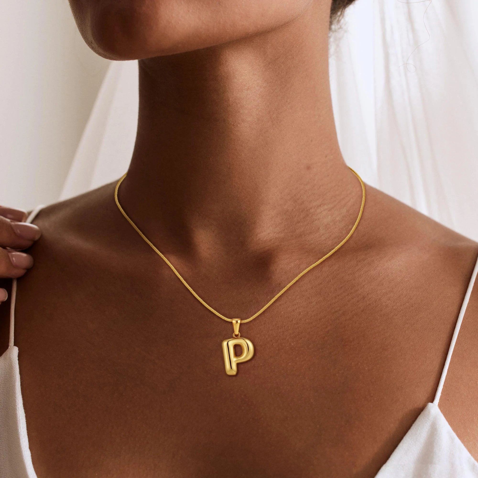 Personalized Gold Stainless Steel Initial Snake Chain Necklace