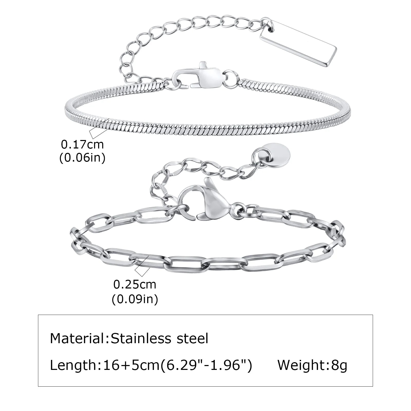 Nexus Stainless Steel Cuban and Rope Chain Bracelet Set