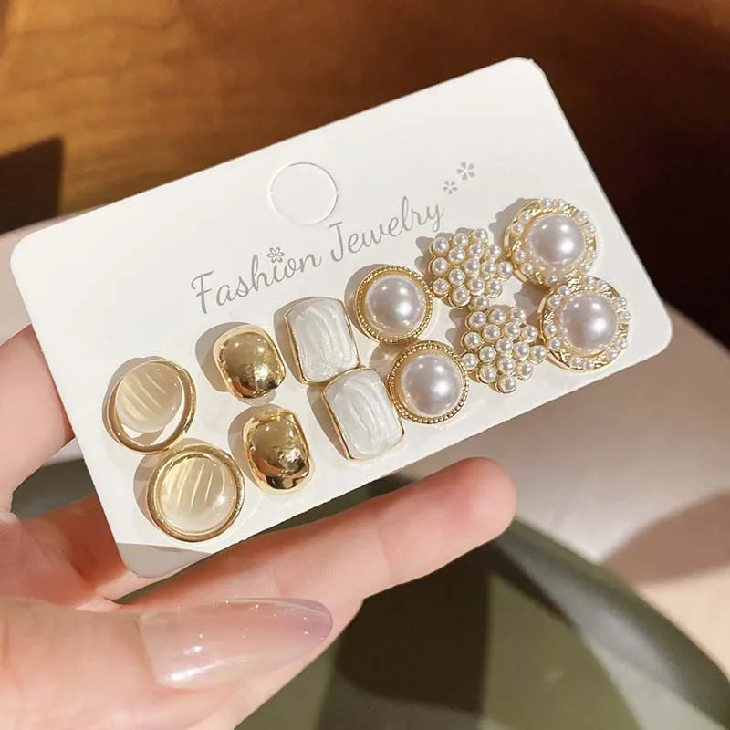 12-Piece Imitation Pearl & Geometric Earring Set