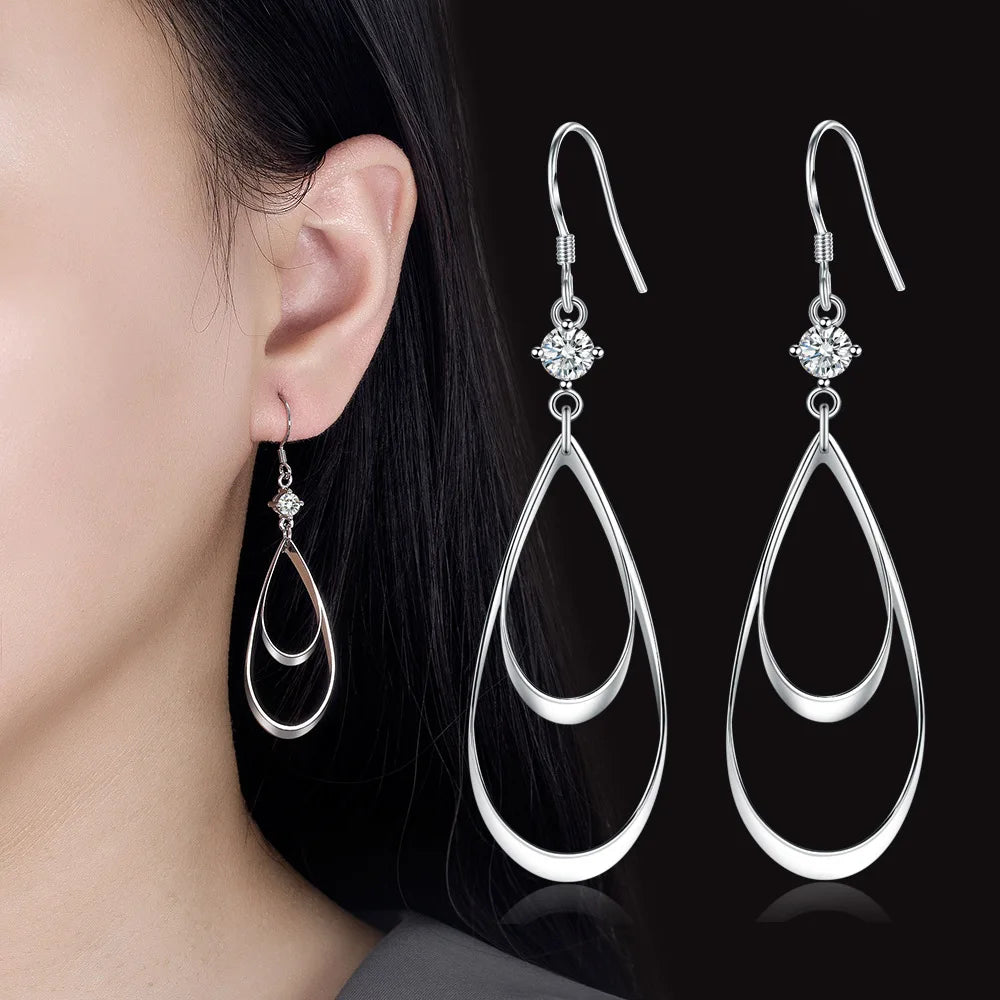 Exquisite 925 Sterling Silver Double Teardrop Earrings